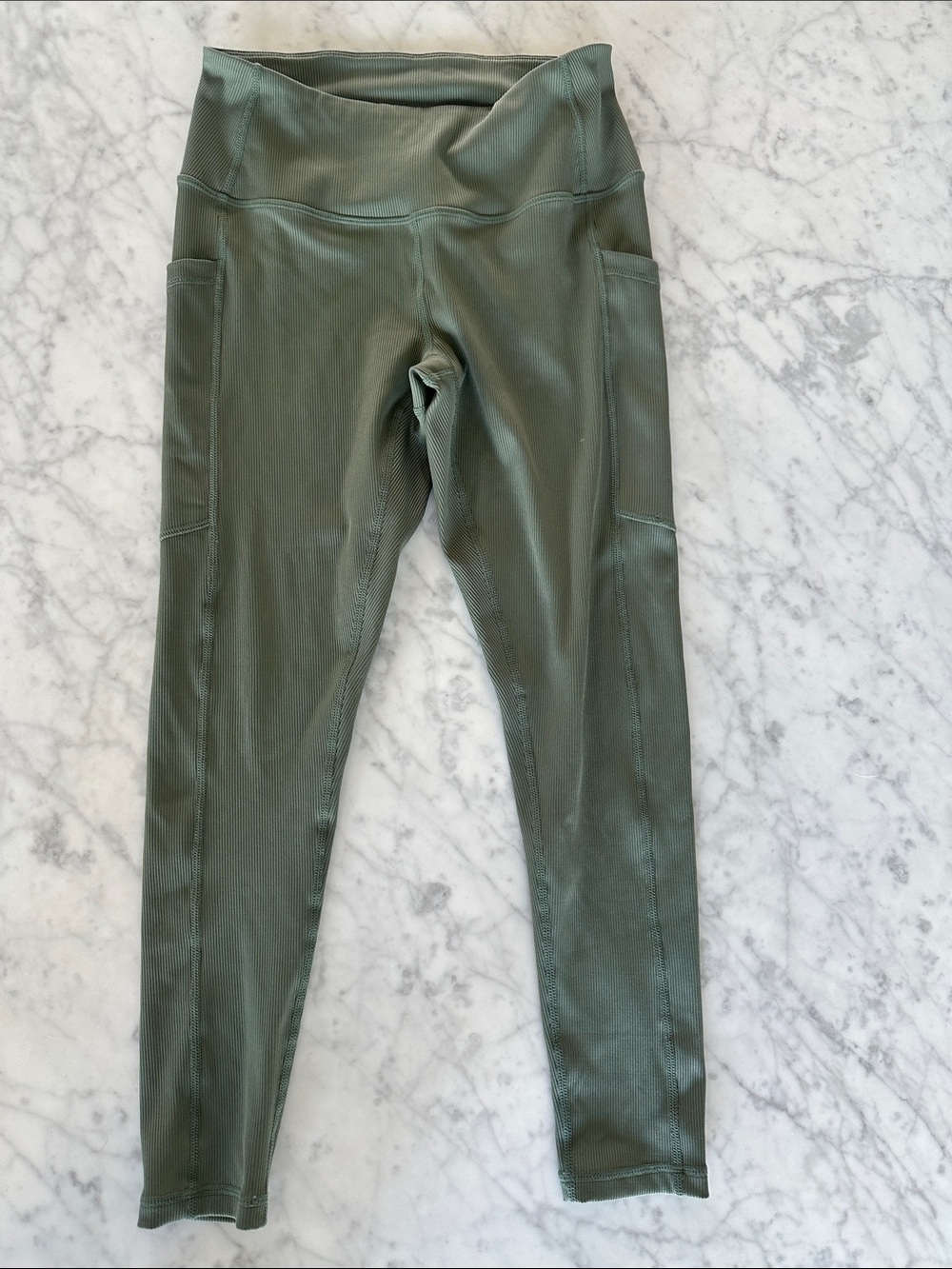 Zella Ribbed Sage Green High-Rise Leggings